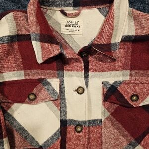 Ashley By 26 International Red and White Plaid Utility Jacket